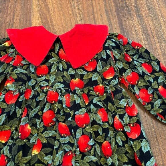 Red/green apple print lightweight corduroy vintage jumpsuit - Picture 3 of 6